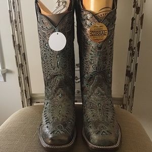 Corral Women’s Metallic Bronze Glitter Butterfly Western Boot - Square Toe